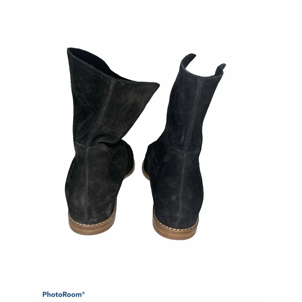 Vince Black Suede Slouchy Ankle Boots Women 6M Almond Toe Leather‎ Sole